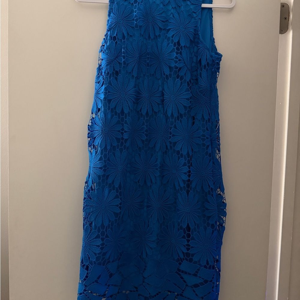 London Times Blue Floral Lace Shift Dress Size 6 Elegant Occasion Dress